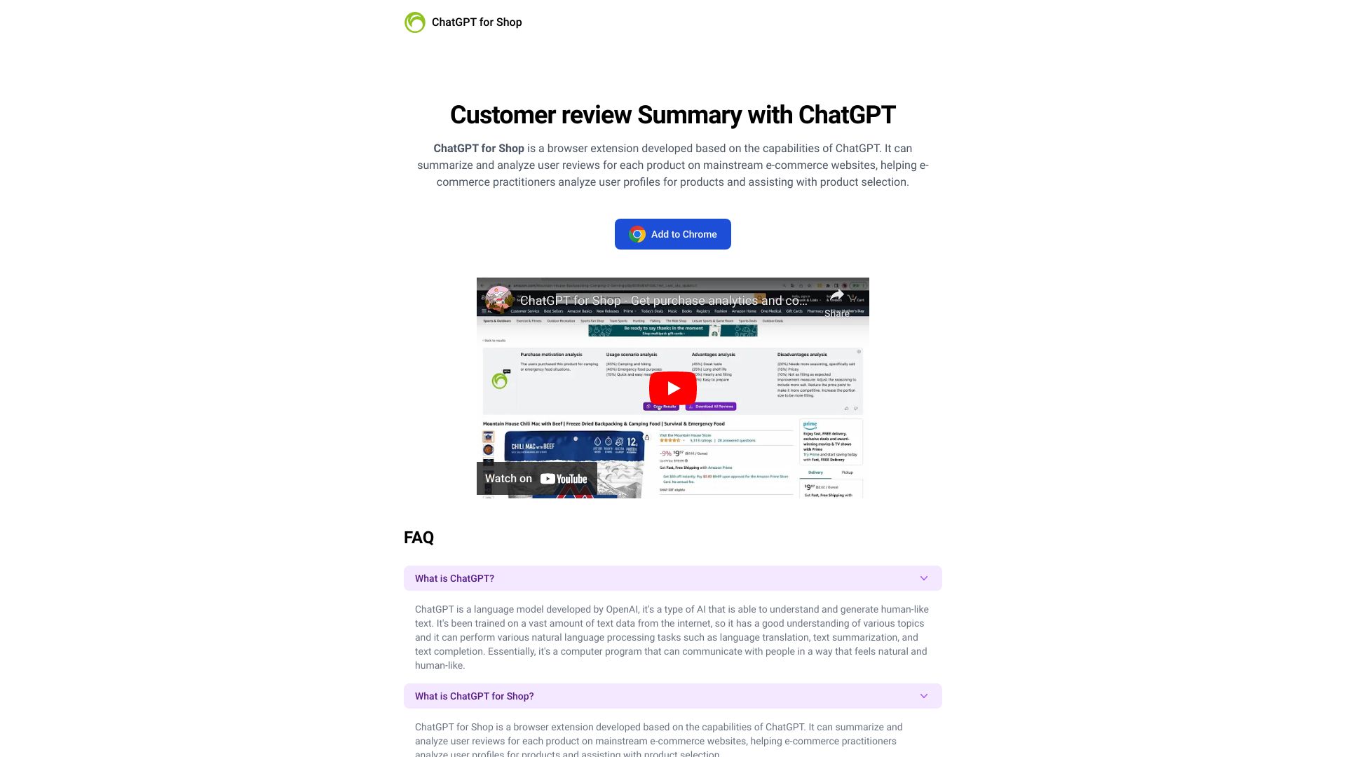 ChatGPT for Shop screenshot