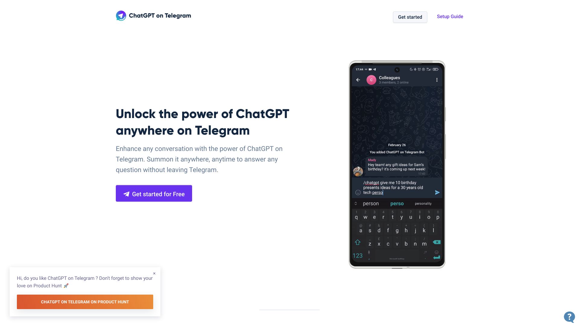 ChatGPT on Telegram screenshot