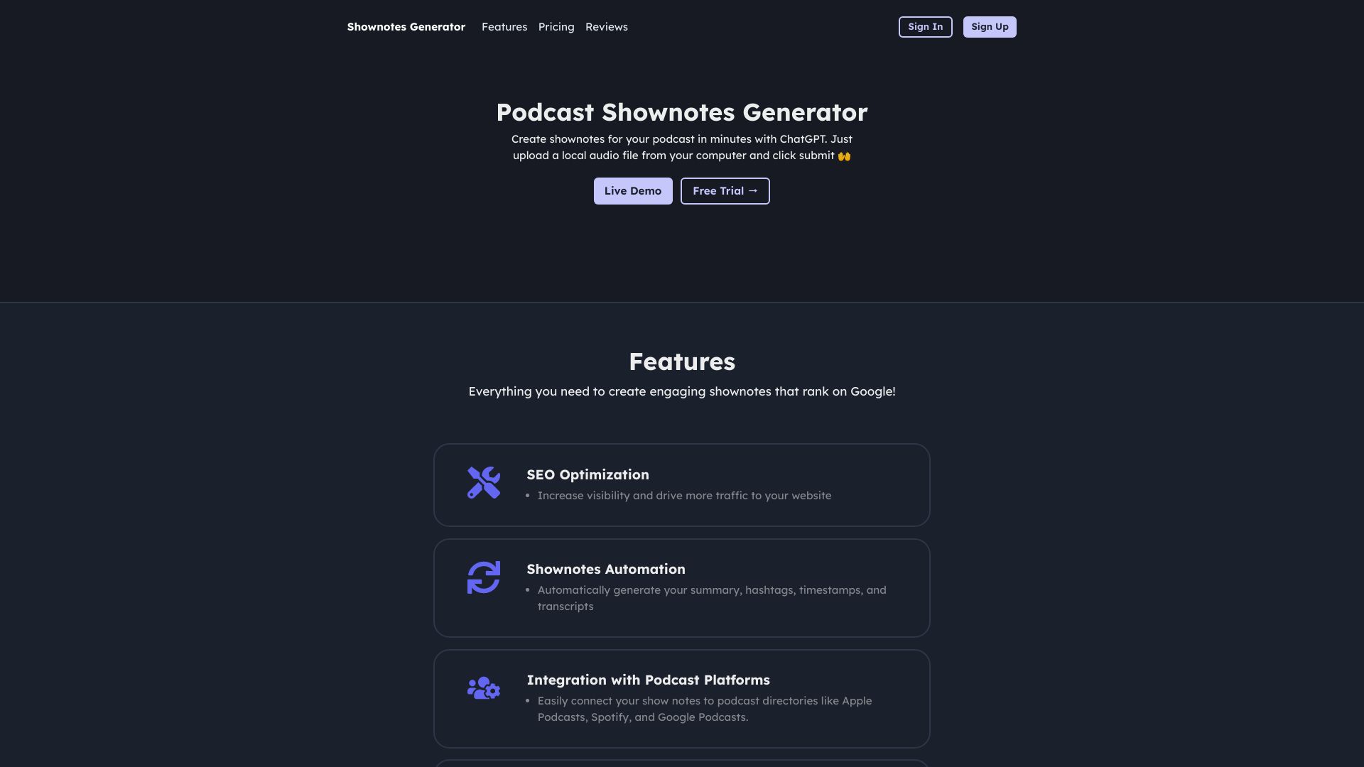 Podcast Show Notes Generator screenshot
