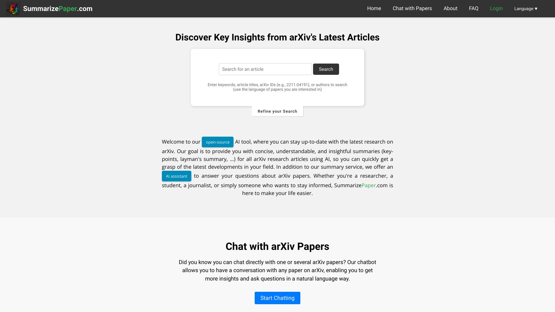 SummarizePaper .com screenshot