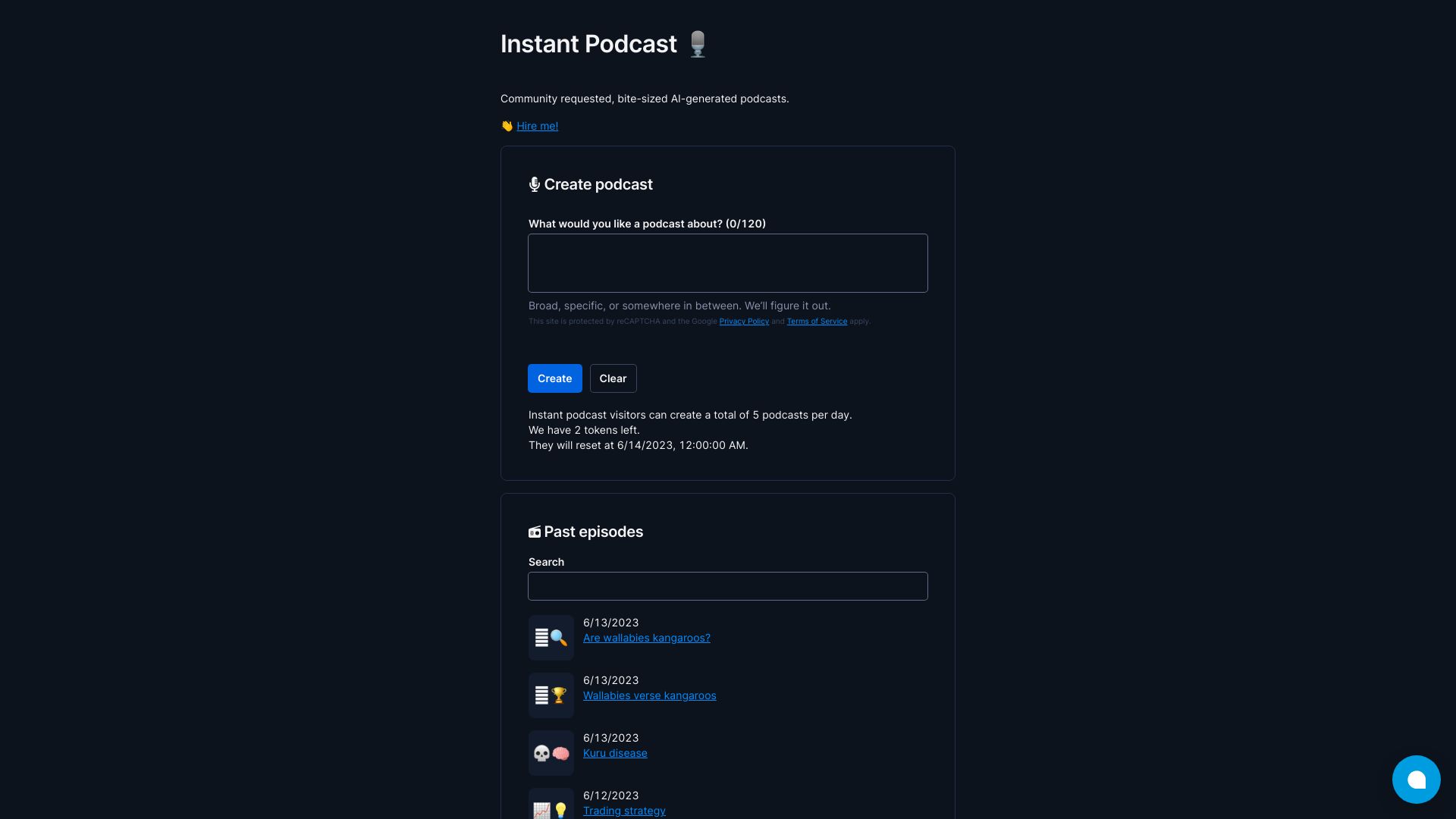 Instant Podcast screenshot