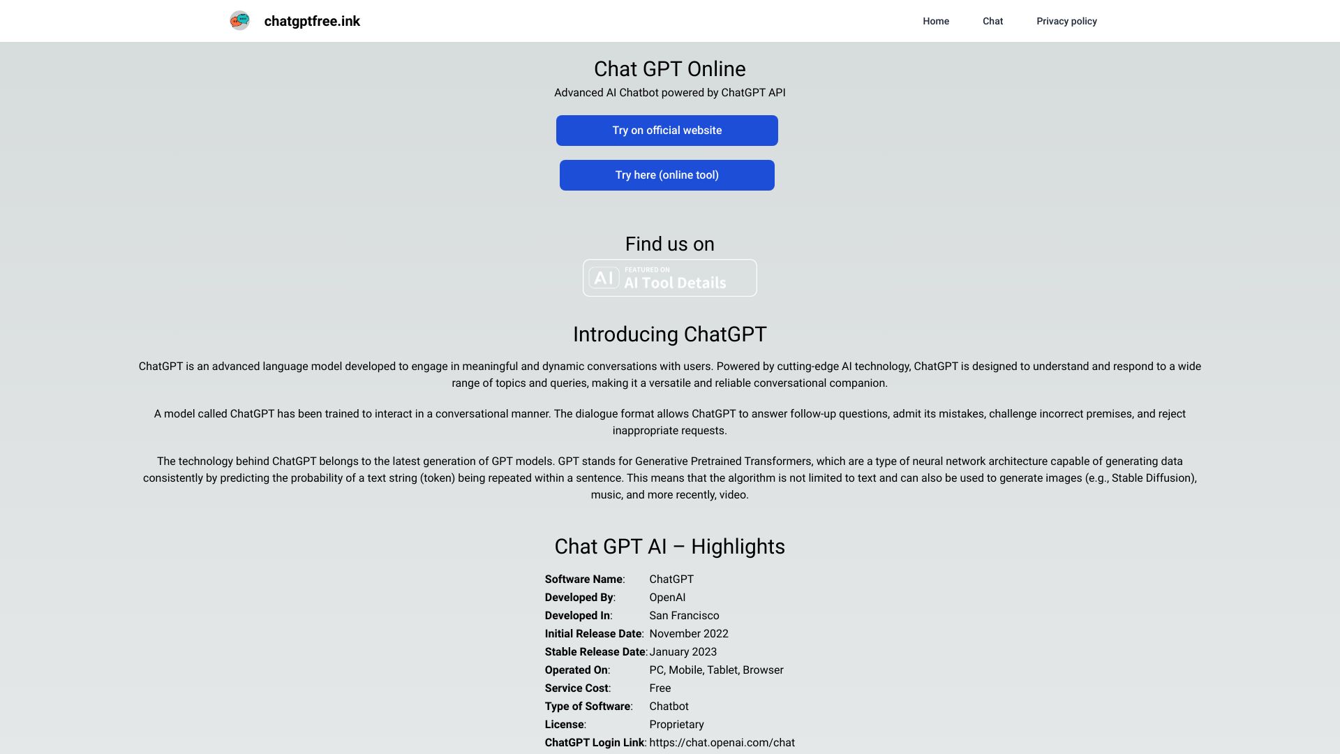 Chatgptfree.ink screenshot