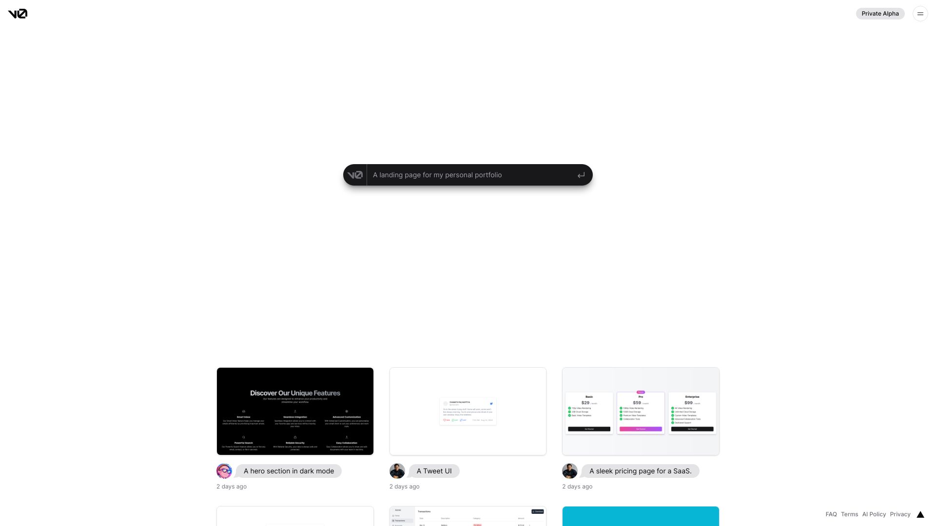 v0.dev screenshot