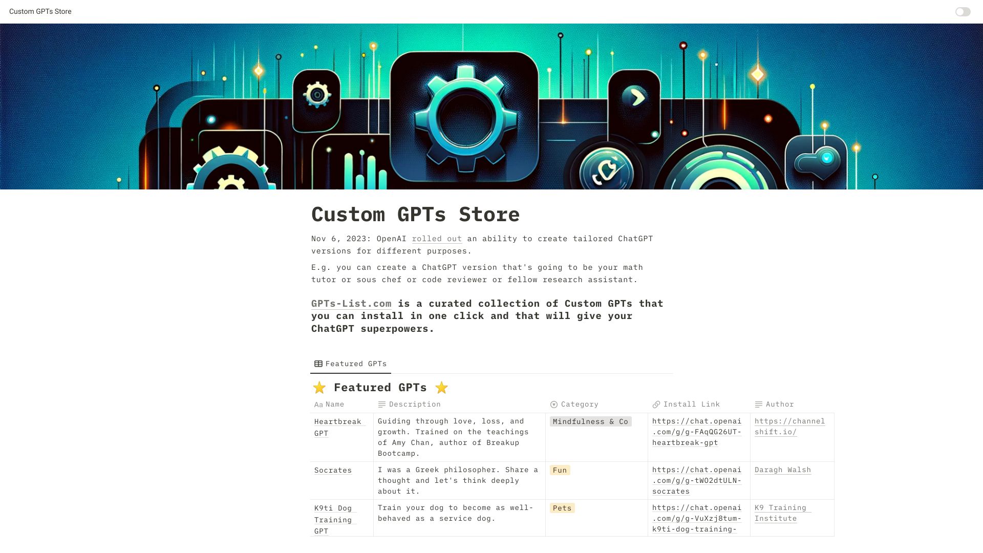 Custom GPTs Store screenshot