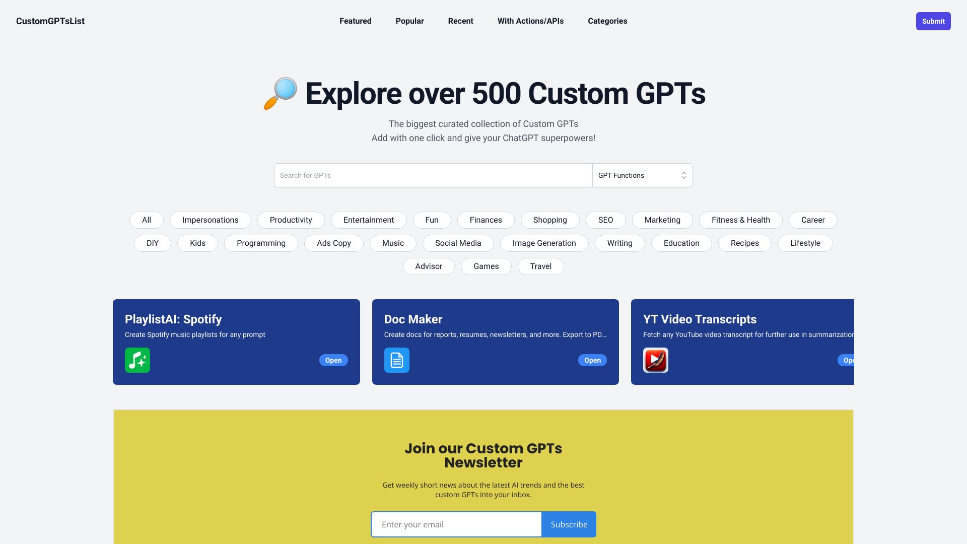 CustomGPTsList screenshot
