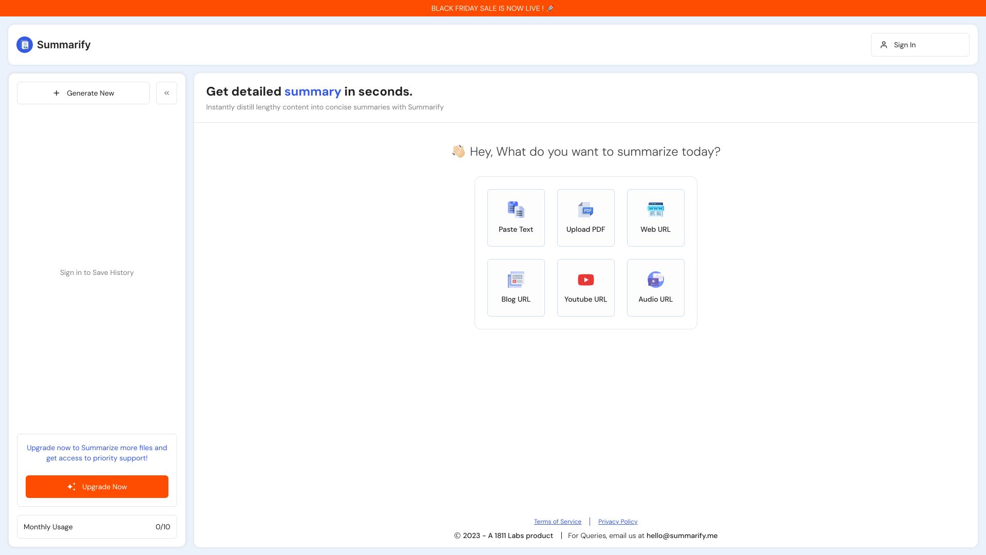 Summarify screenshot