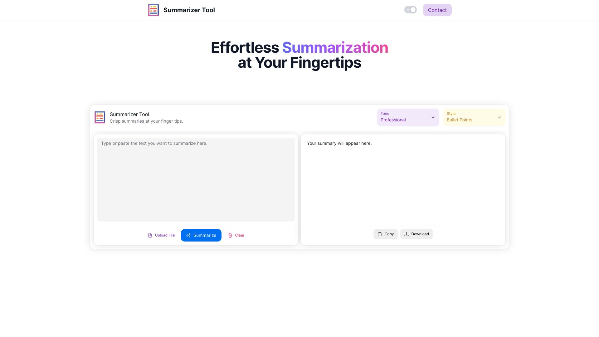 Summarizer Tool screenshot
