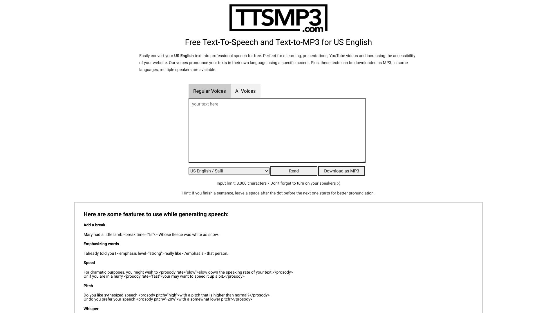 ttsMP3.com screenshot