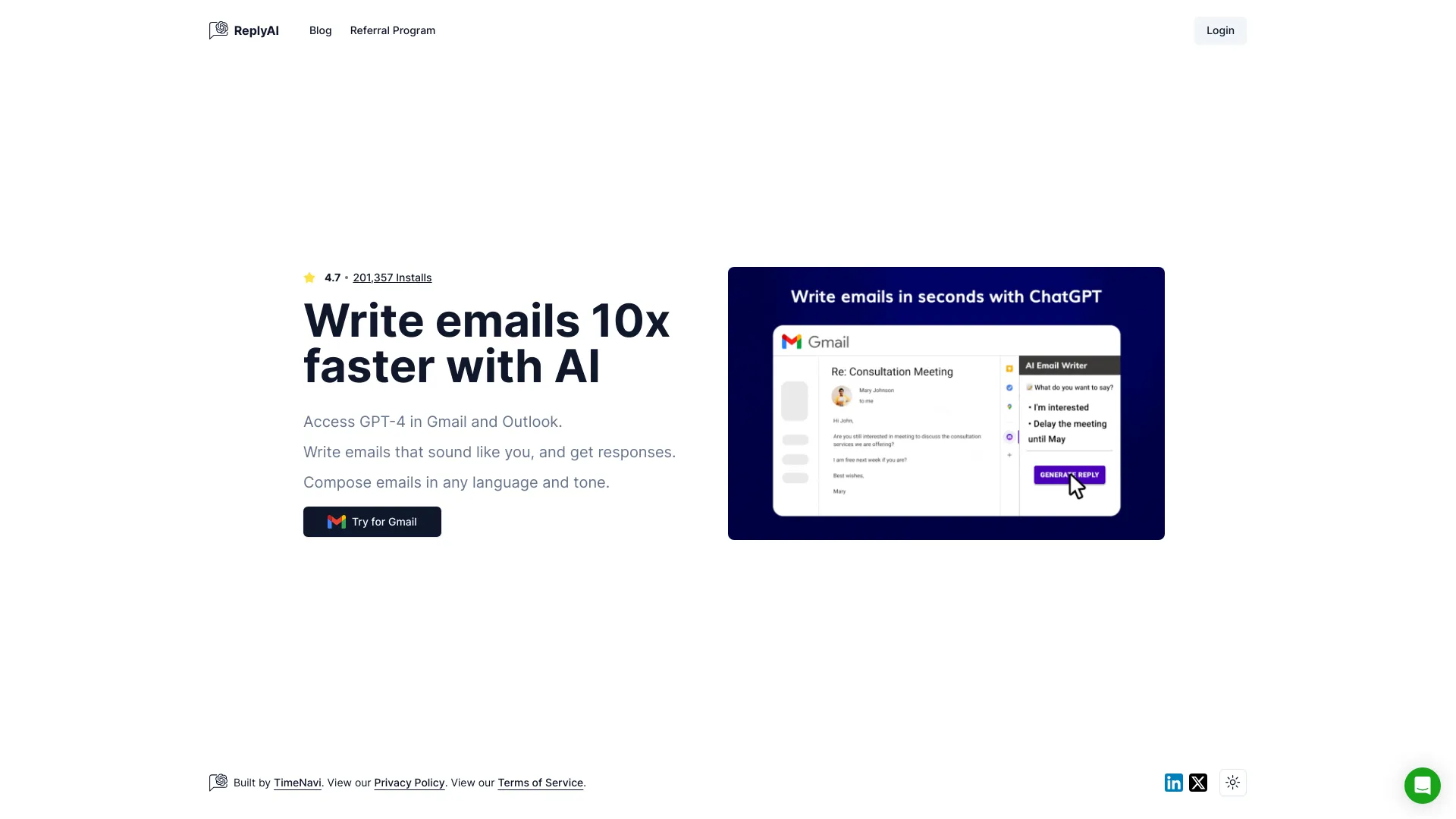 TimeNavi AI Email Writer screenshot