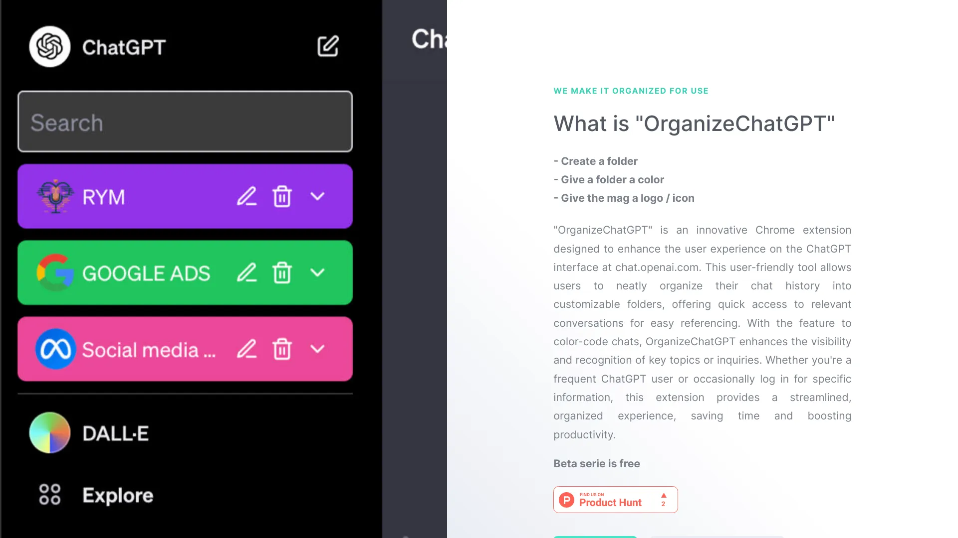 OrganizeChatGPT screenshot