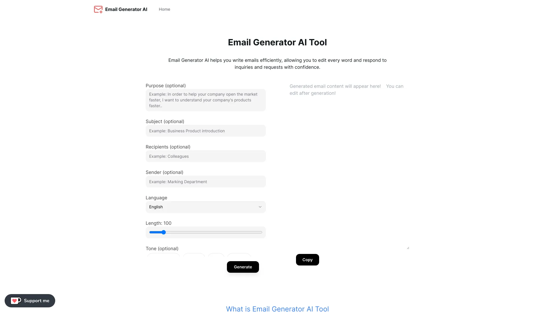 Email Generator AI Tool screenshot