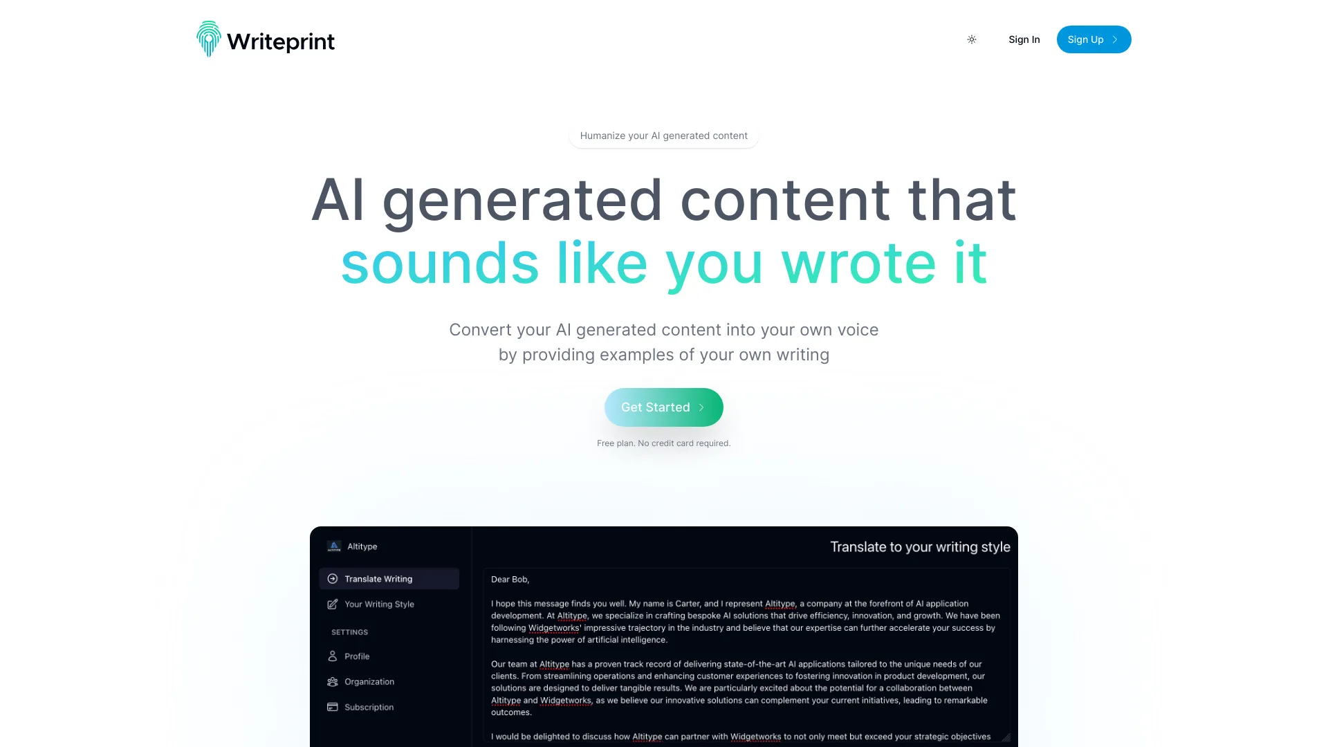 Writeprint.ai screenshot