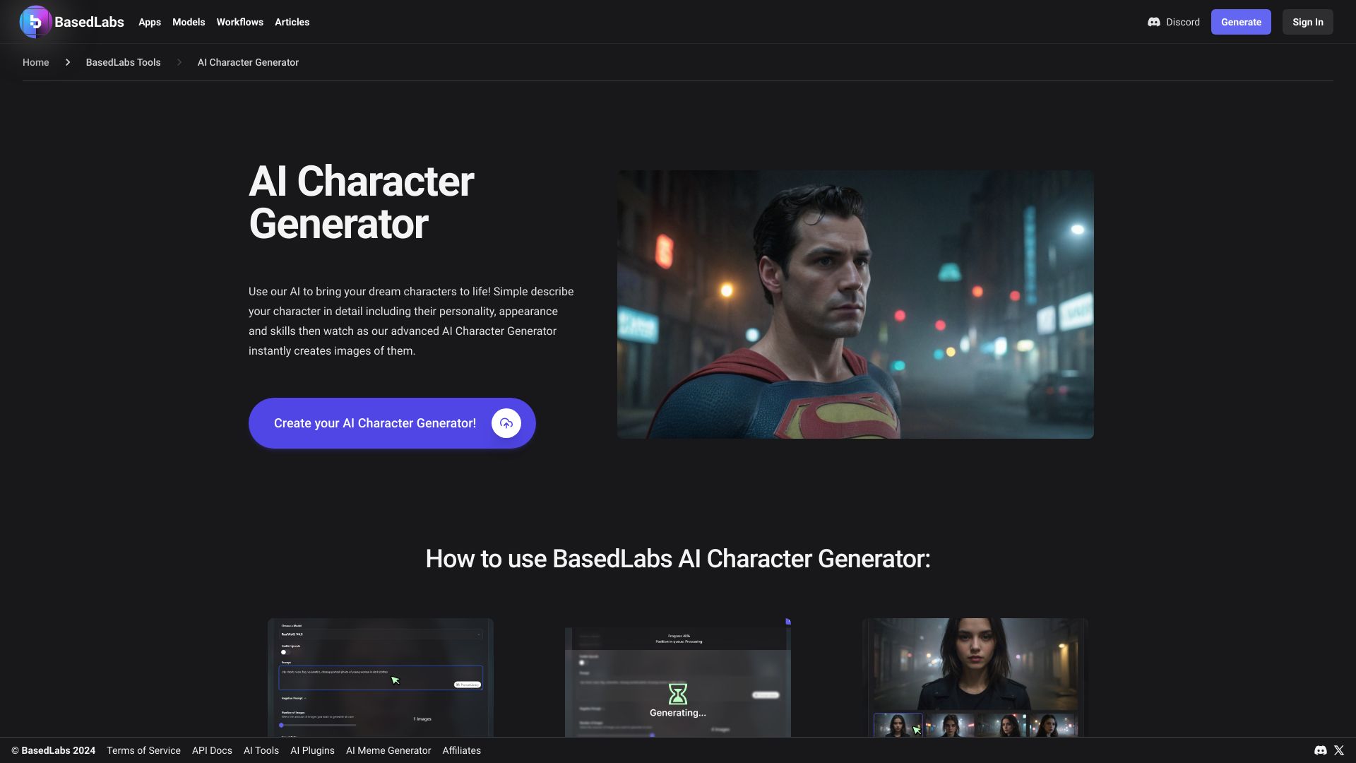 BasedLabs AI Character Generator screenshot