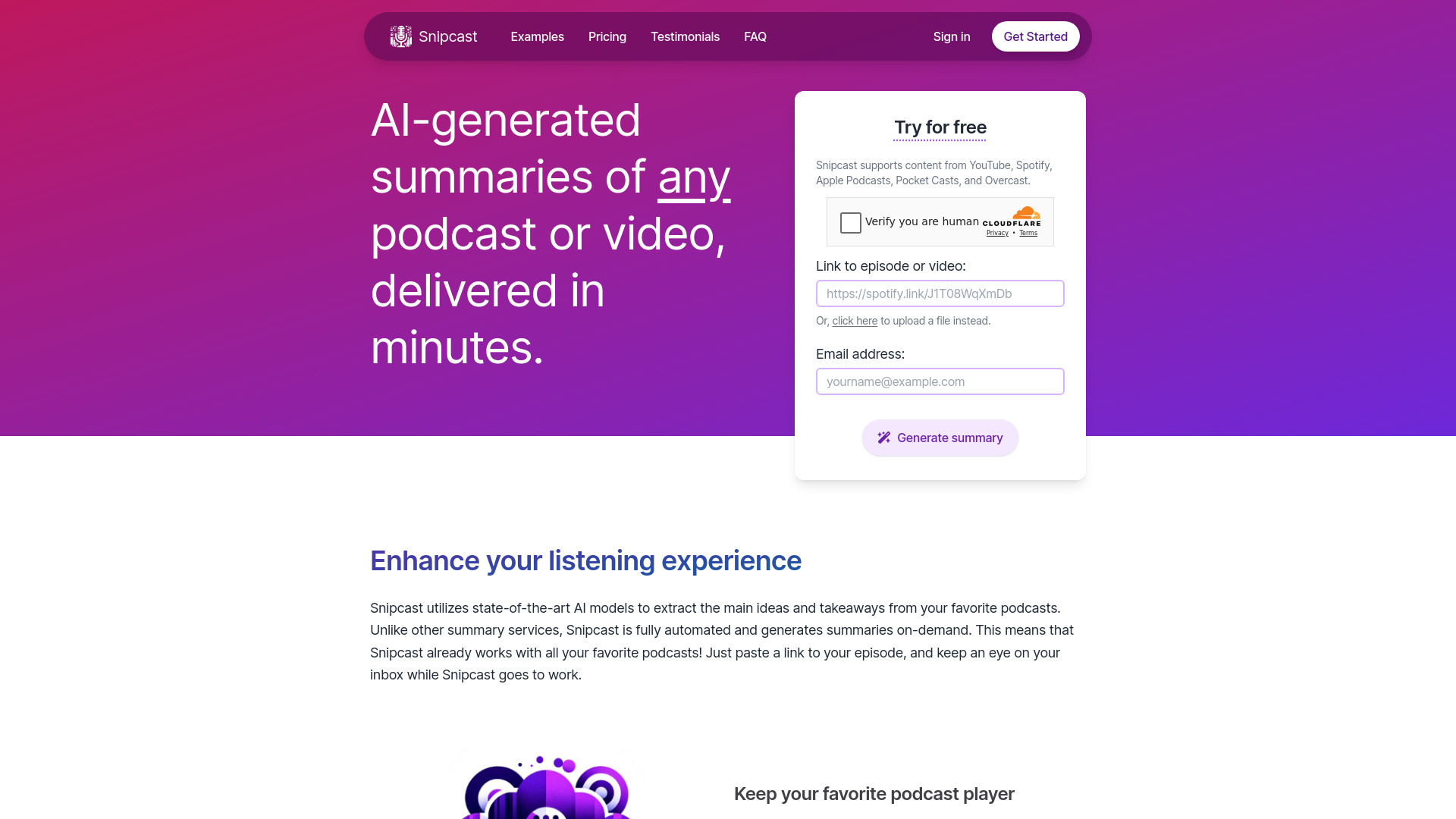 Snipcast.io screenshot