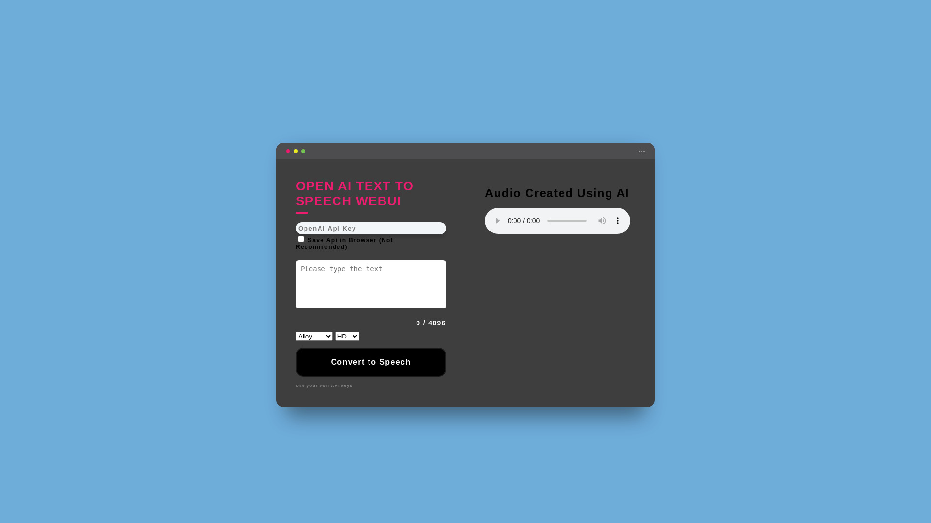 OpenAI Text To Speech WebUI screenshot