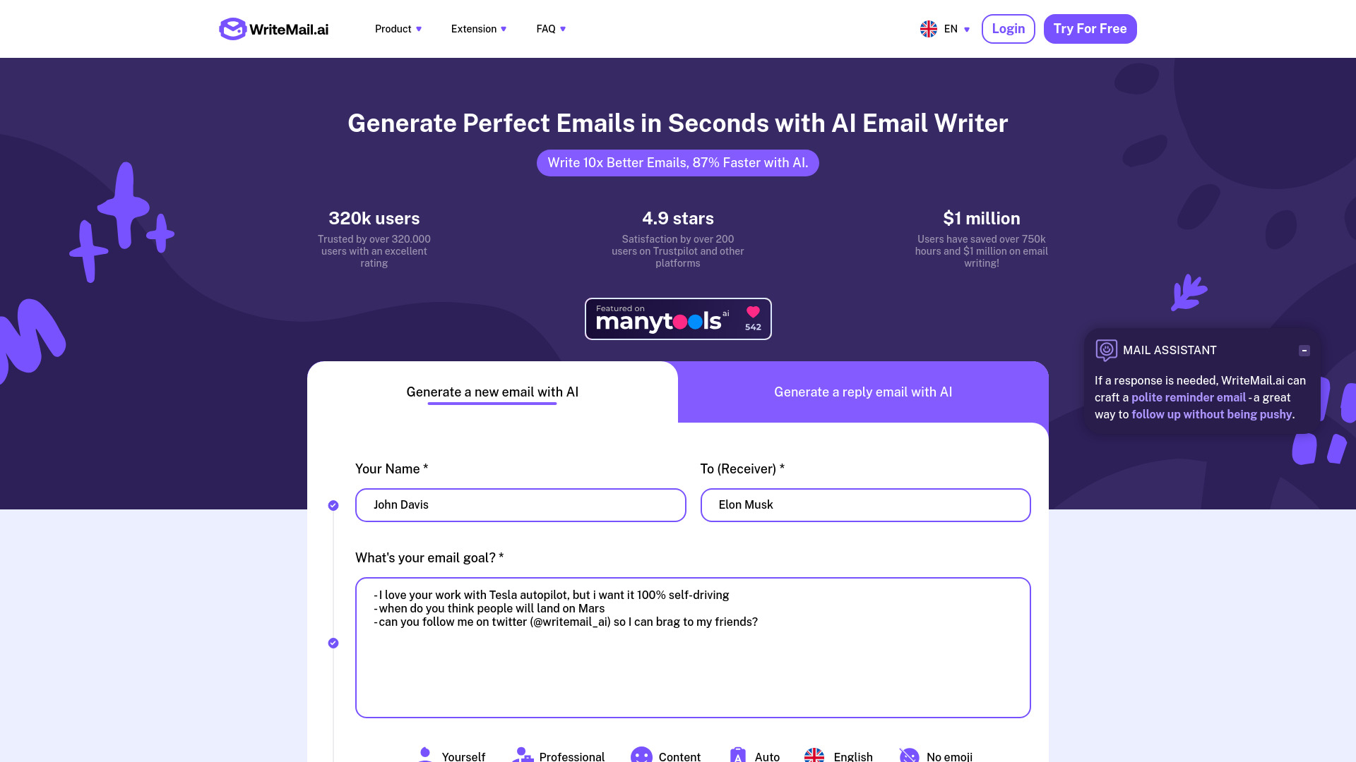 WriteMail.ai screenshot