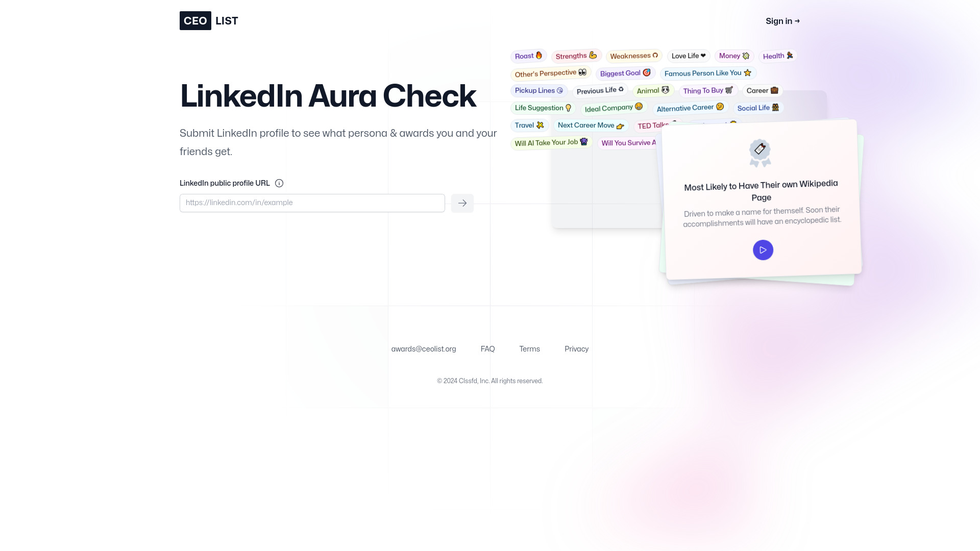 LinkedIn Aura Check screenshot