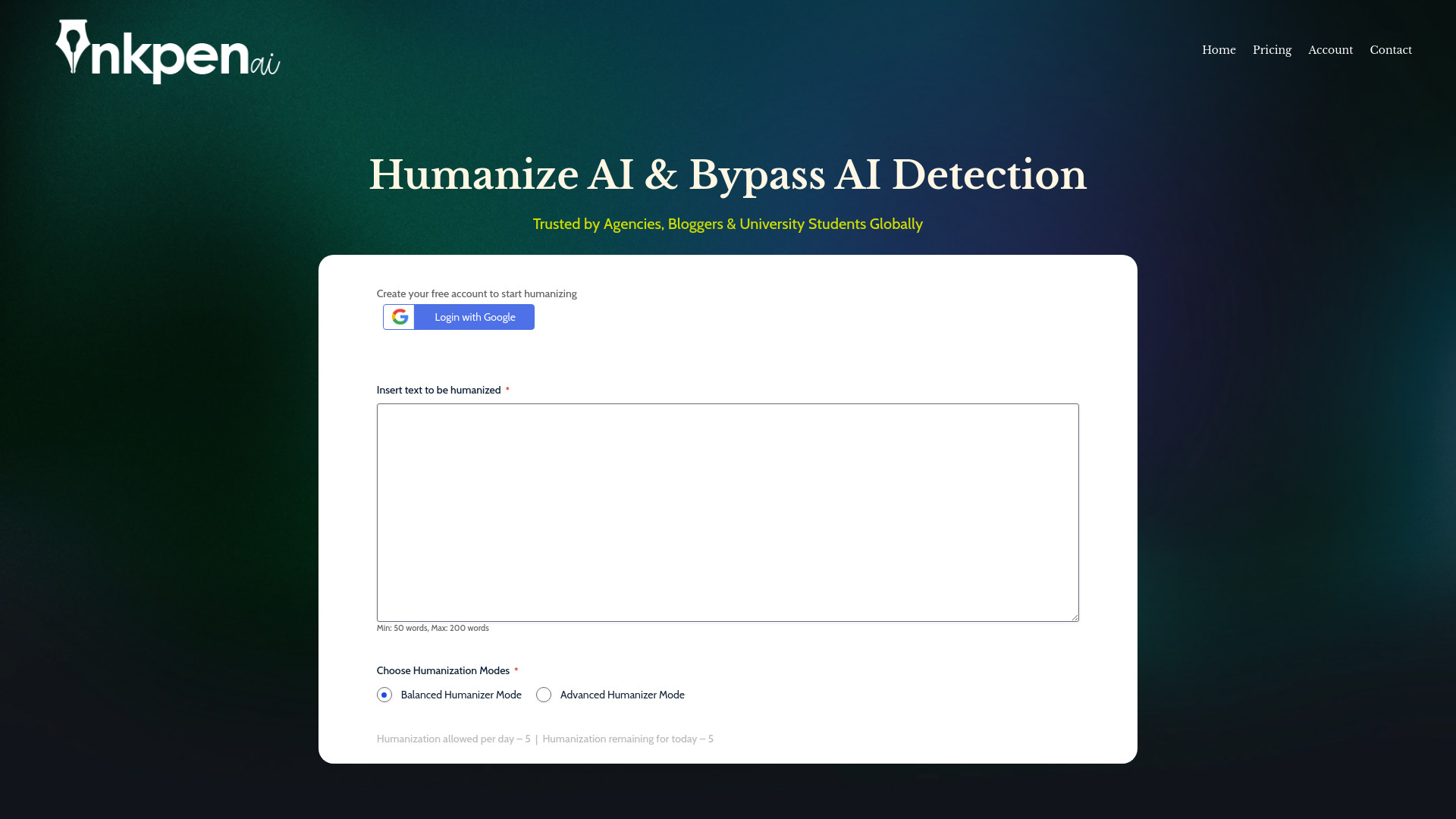 Inkpen AI Text Humanizer screenshot