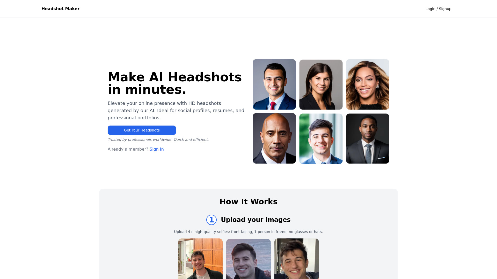 Headshots AI screenshot