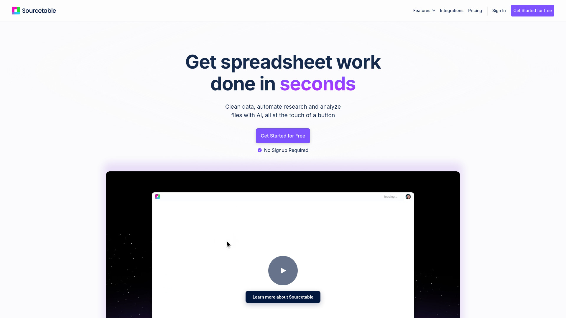 Sourcetable screenshot