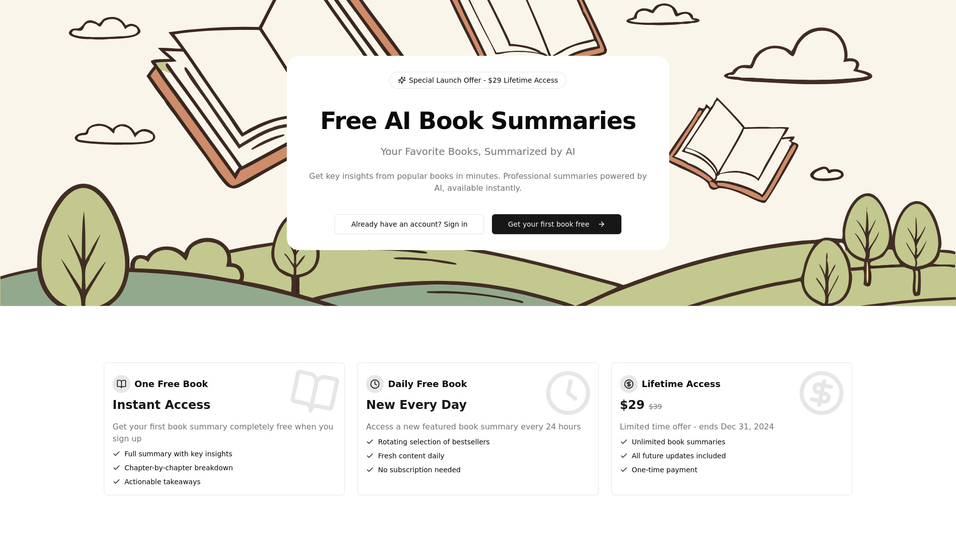 Free AI Book Summaries screenshot