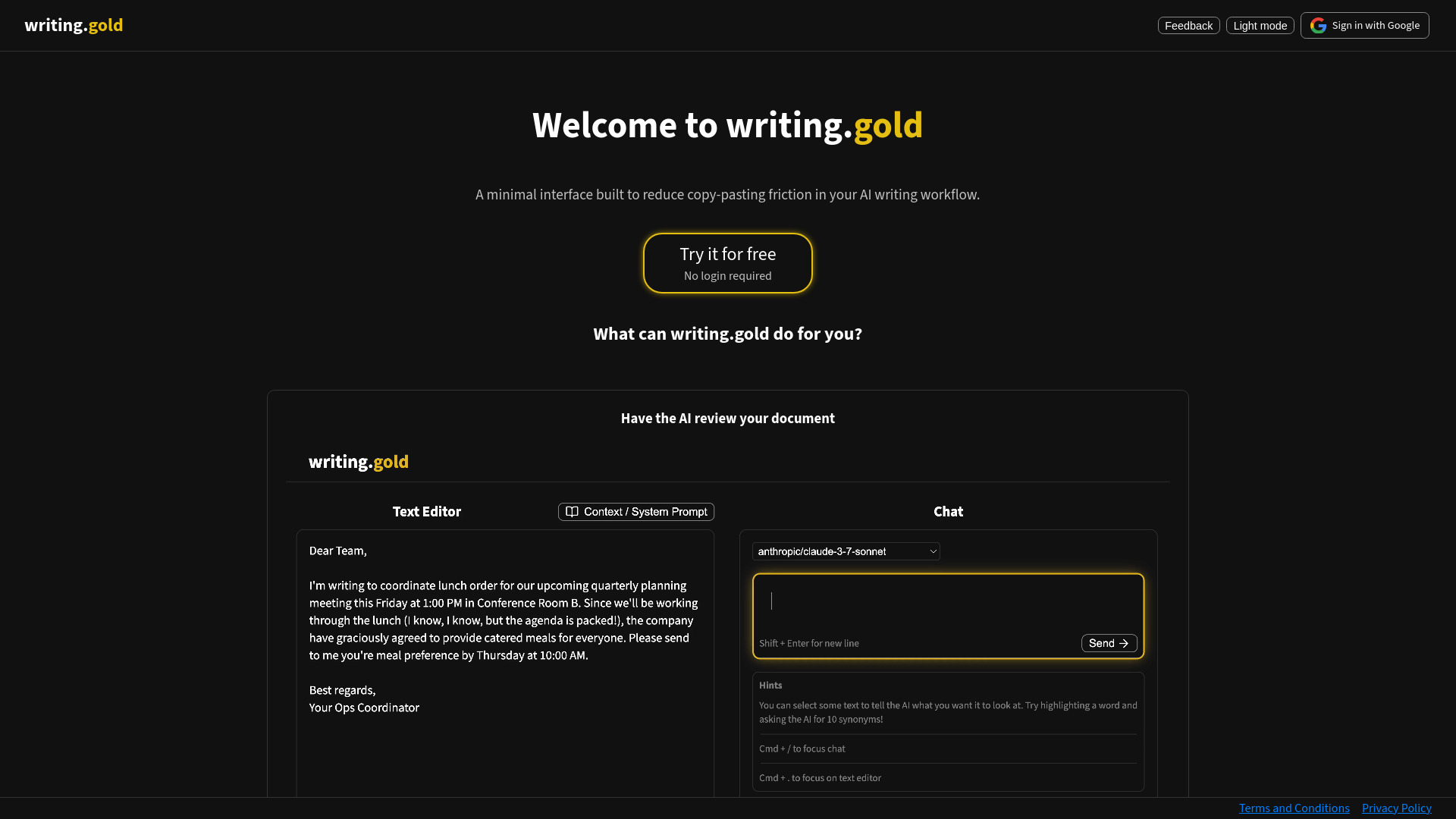 writing.gold screenshot