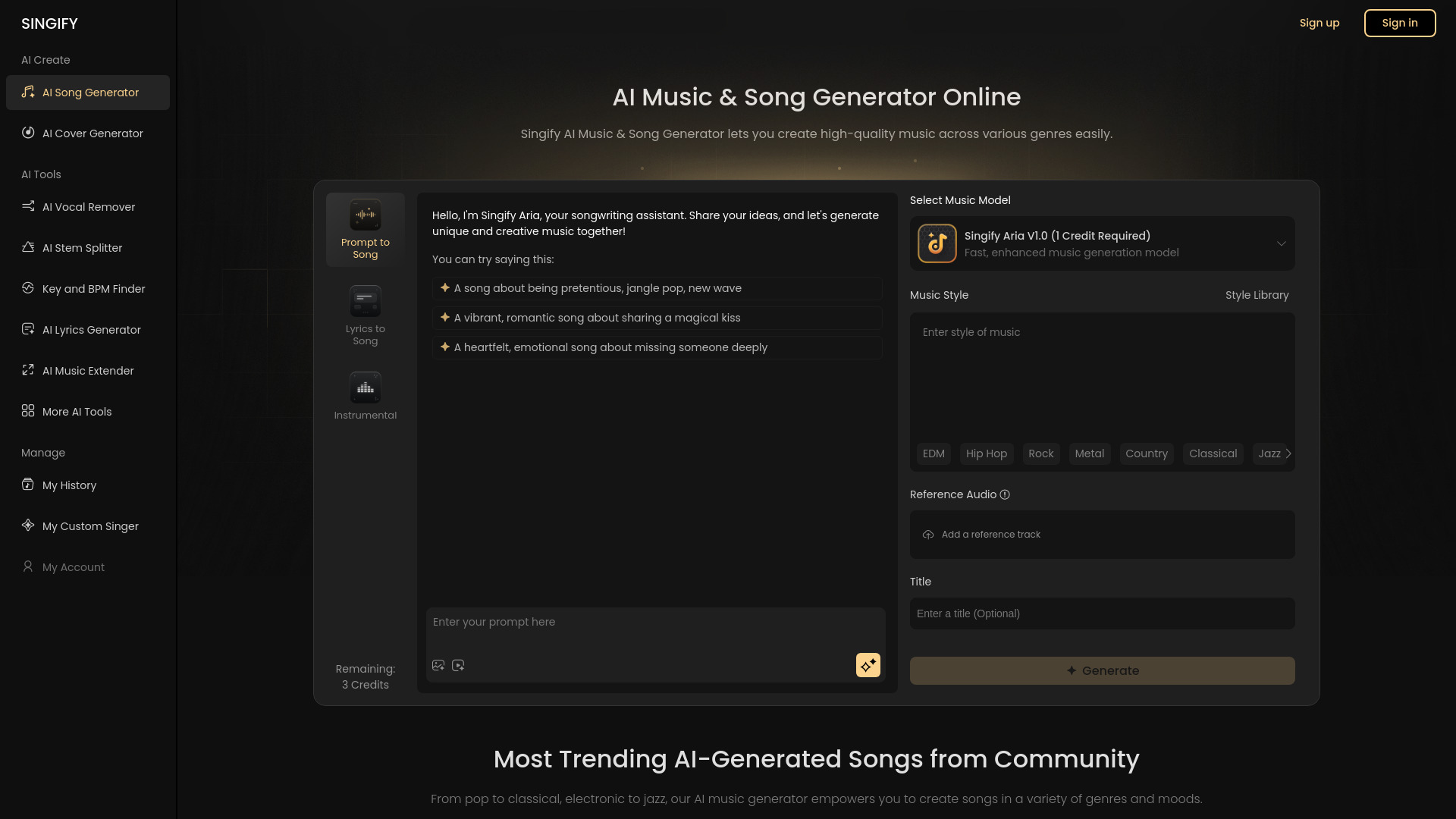 Singify AI screenshot