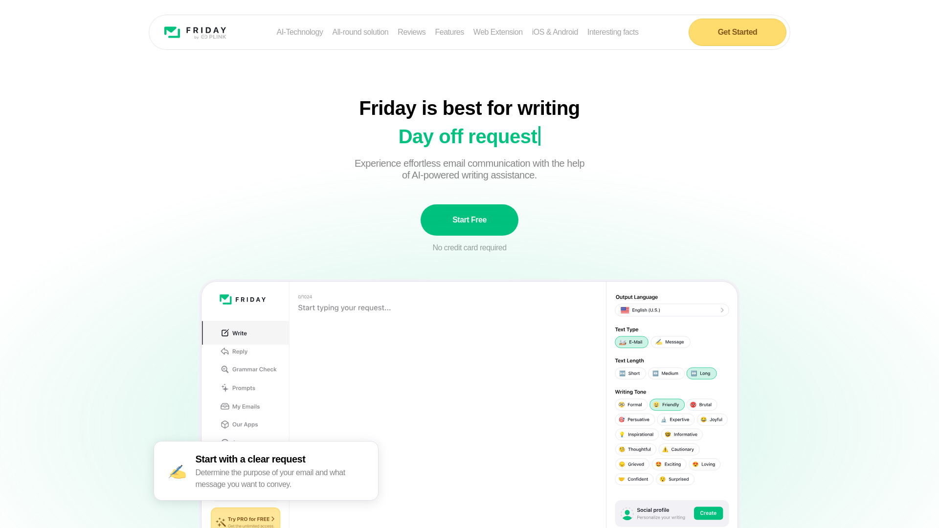 Friday: AI E-mail Writer screenshot