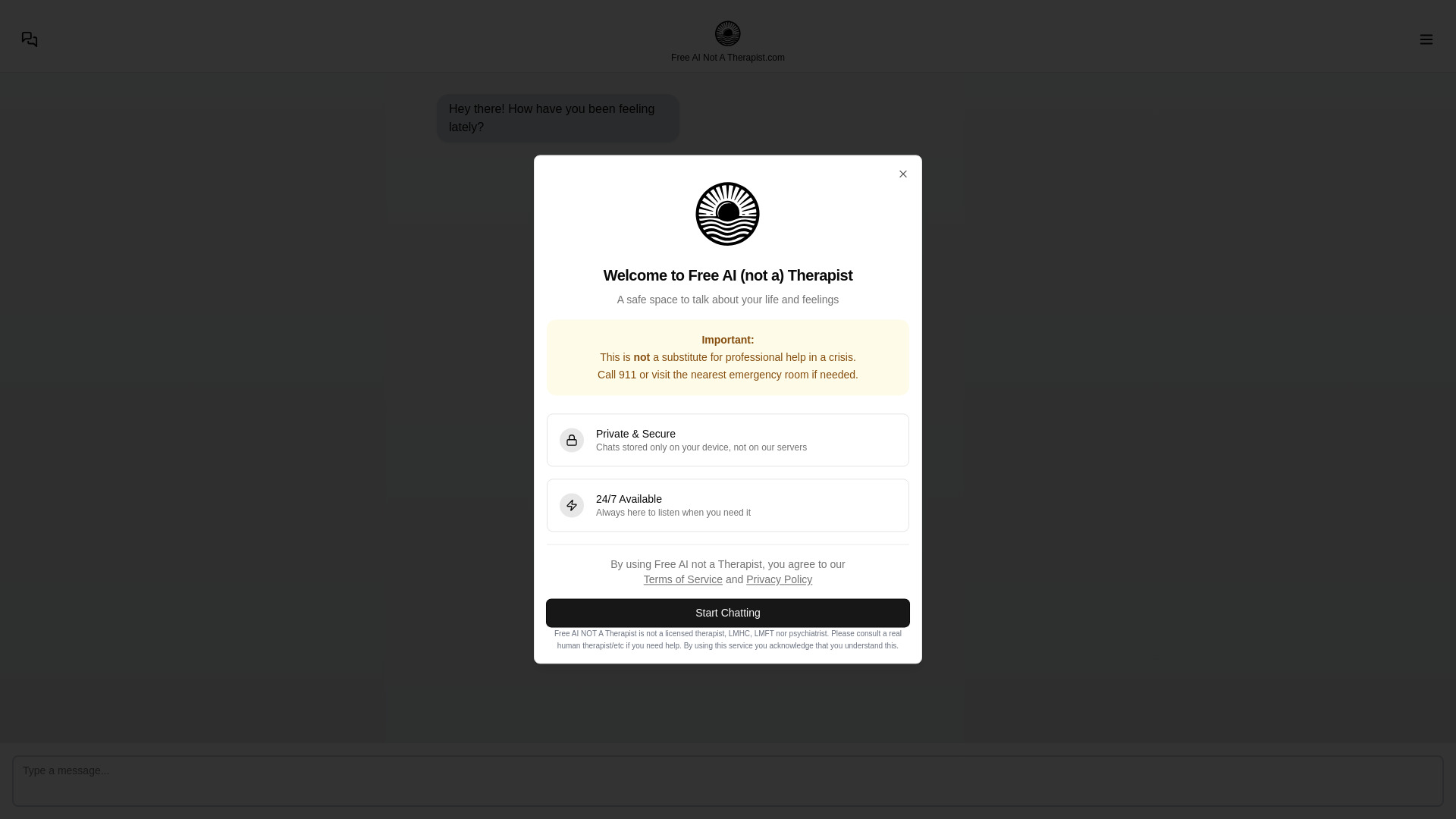 Free AI (not a) Therapist screenshot