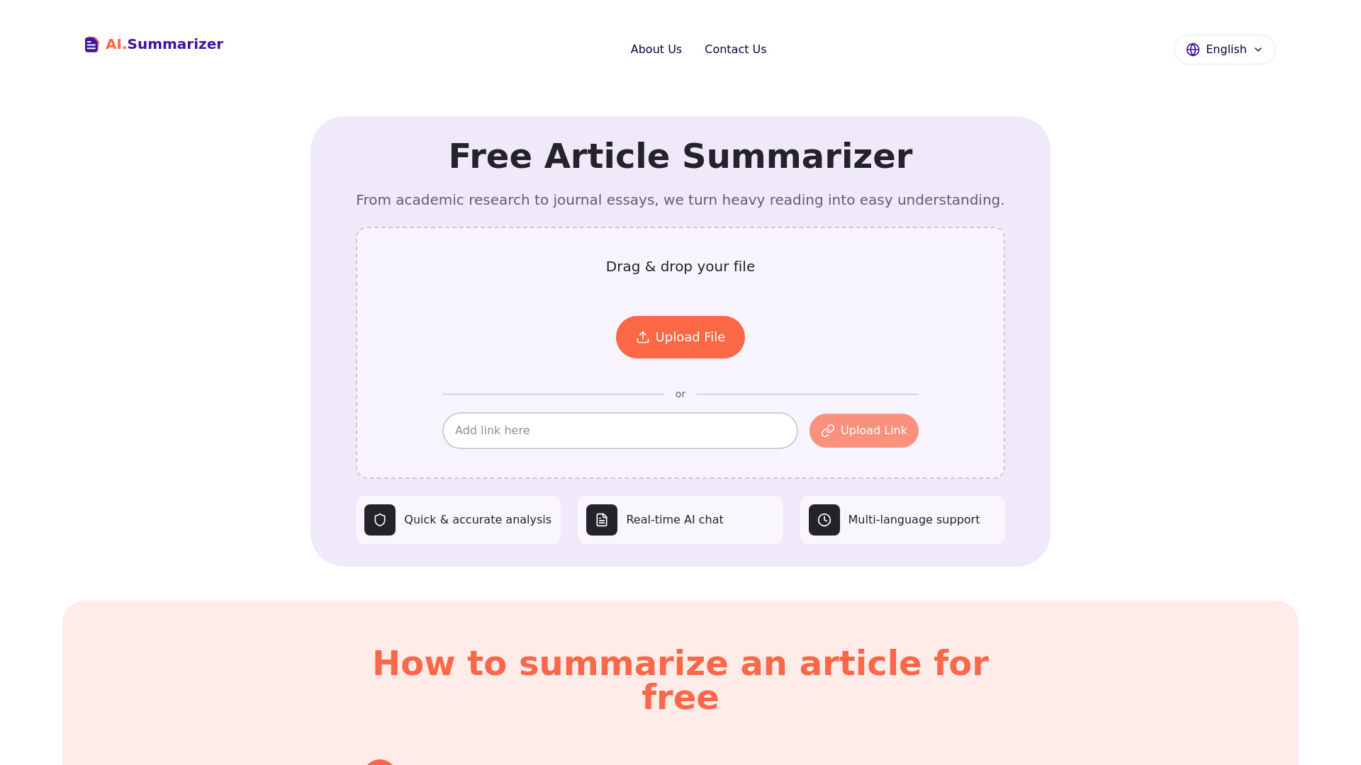 Free AI Article Summarizer screenshot