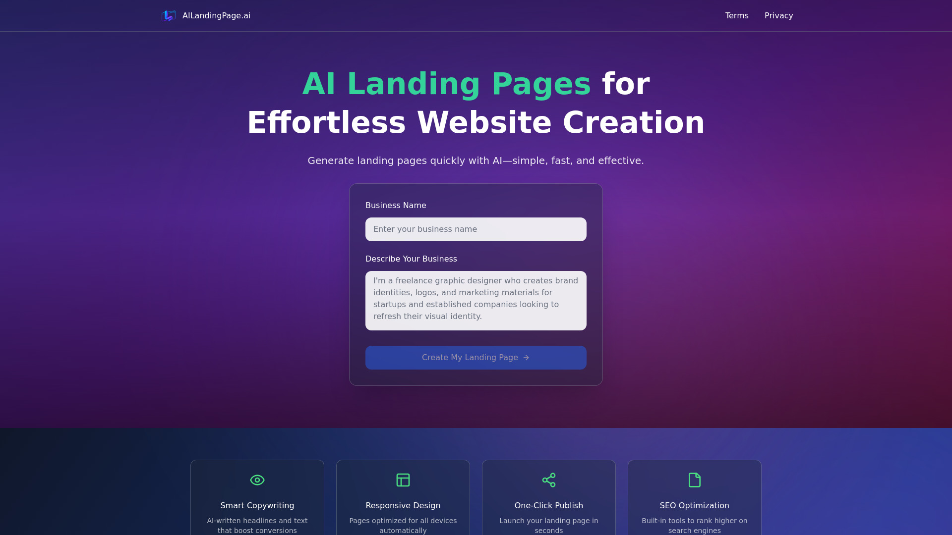 AI LandingPage screenshot