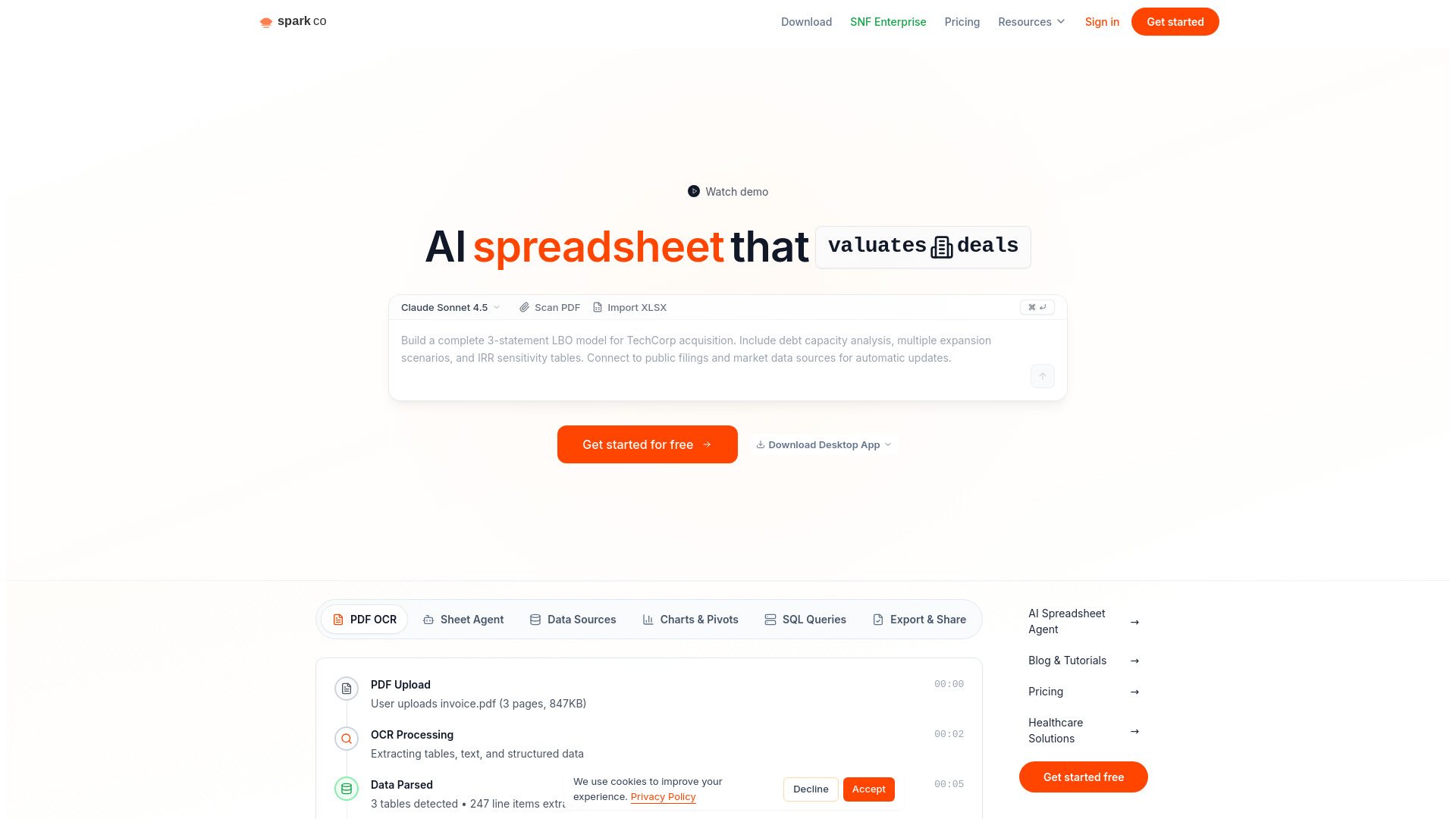 Sparkco AI Spreadsheet Agent screenshot