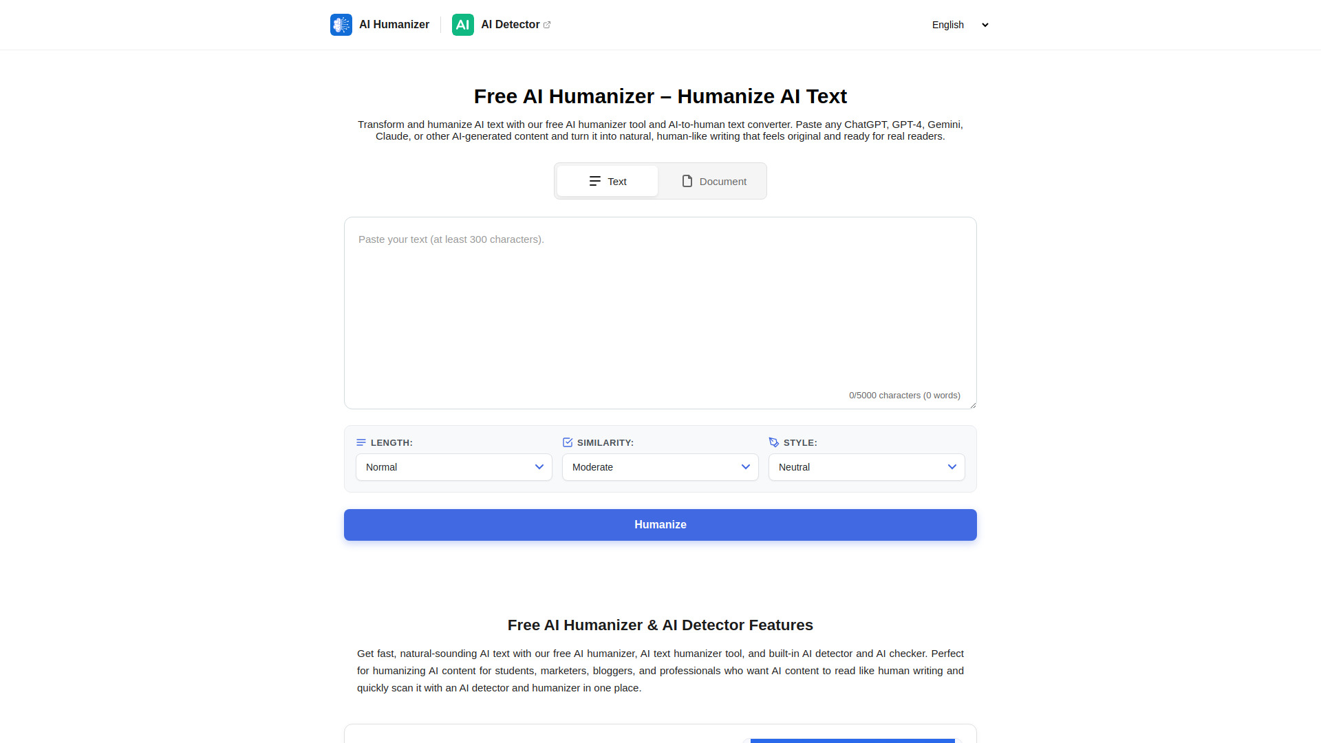 Free AI Text Humanizer & Detector screenshot