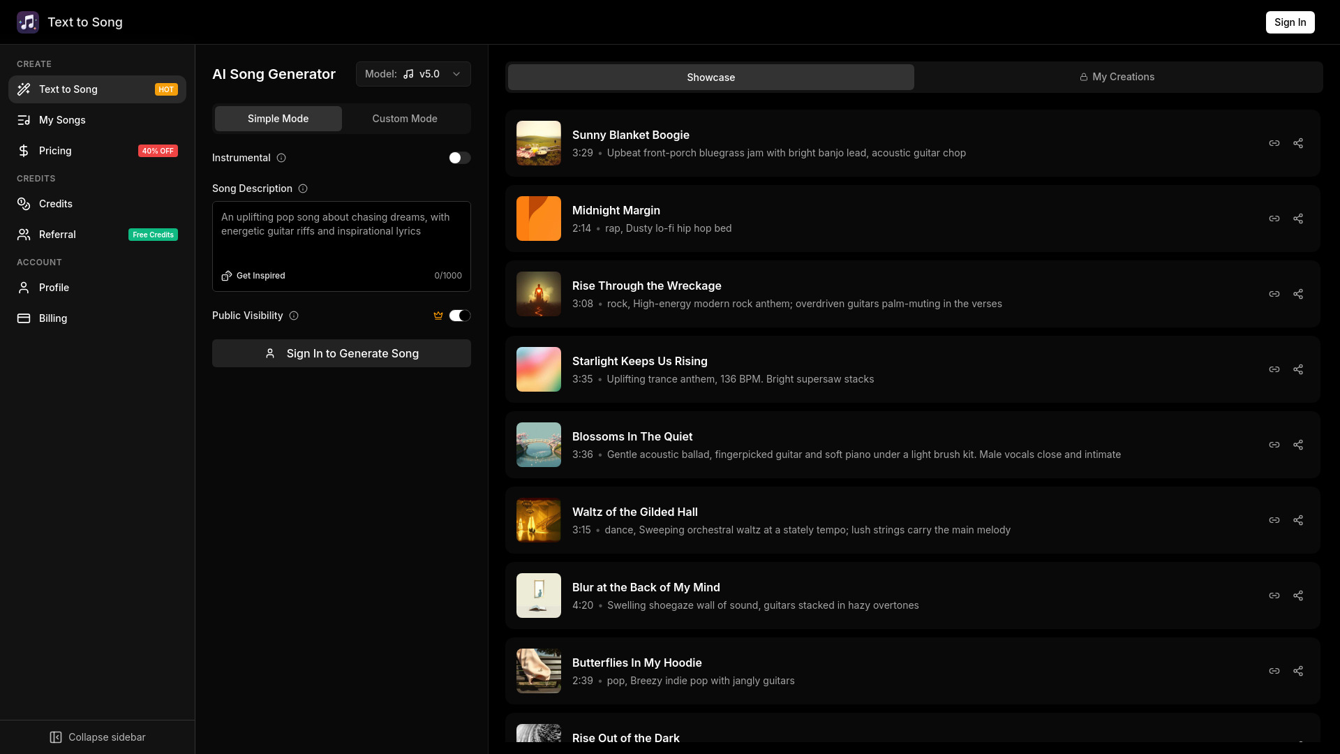 Text to Song screenshot