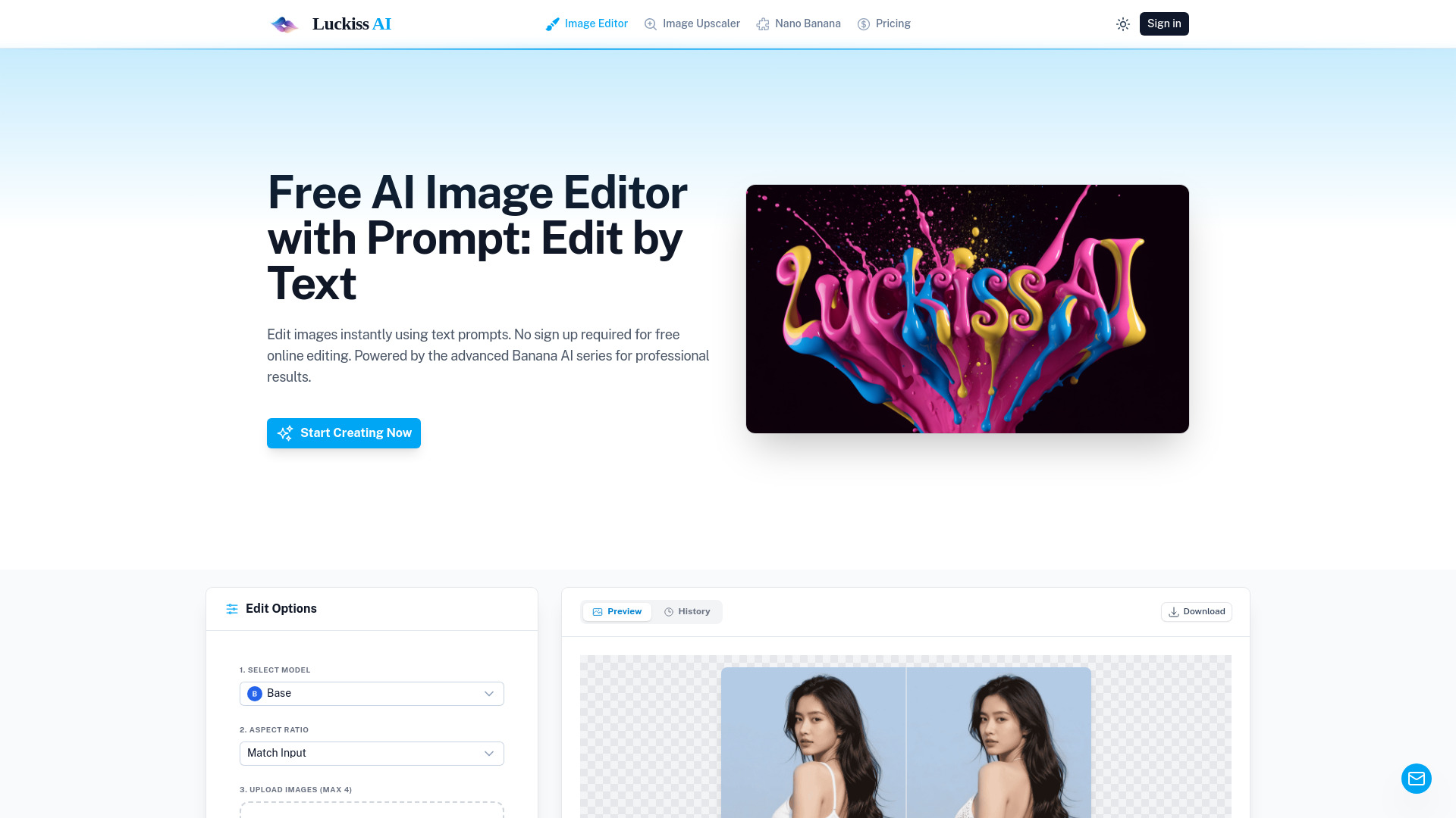 Free AI Image Editor with Prompt - Luckiss AI screenshot