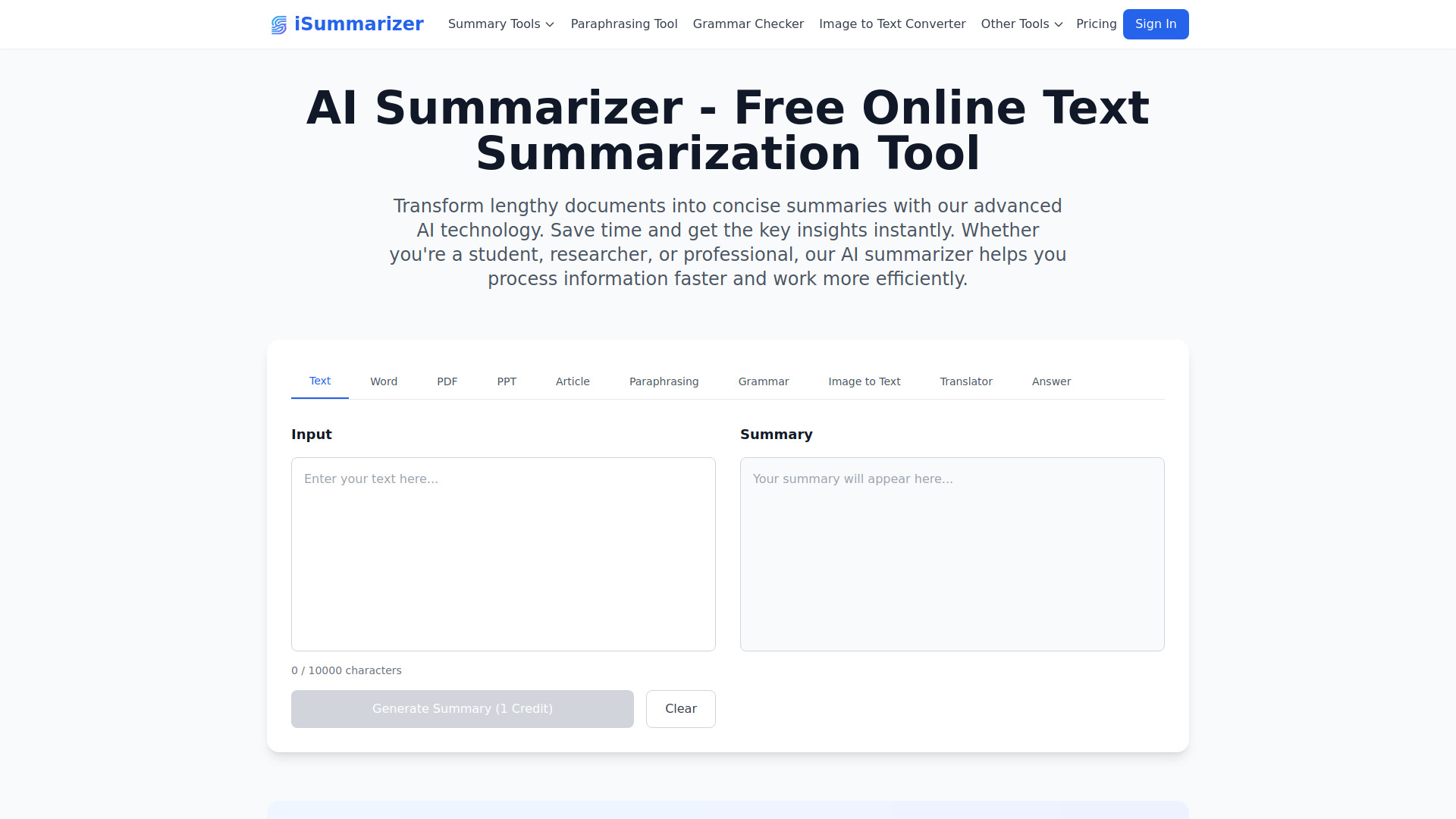 iSummarizer screenshot